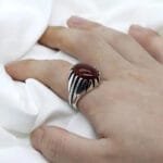 Bague Chevalière En Argent Avec Agate Rouge Naturelle