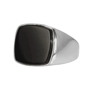 Bague Chevalière En Argent Avec Pierre Carré D’onyx - 54.4 Mm