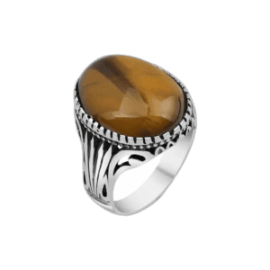 Bague Chevalière En Argent Massif Avec œil De Tigre - 55 Mm