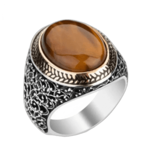 Bague Chevalière En Argent Massif Sertie D’une Pierre Semi-précieuse œil De Tigre - 64.97 Mm