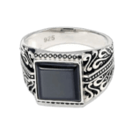 Bague Chevalière En Argent Sterling 925 Avec Pierre Carrée D’agate Noire - 67.2 Mm / Noir