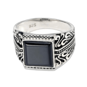 Bague Chevalière En Argent Sterling 925 Avec Pierre Carrée D’agate Noire - 67.2 Mm / Noir