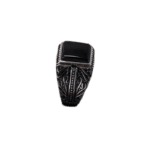 Bague Chevalière En Argent Sterling 925 Avec Pierre Carrée D’agate Noire