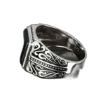 Bague Chevalière En Argent Sterling 925 Avec Pierre Carrée D’agate Noire
