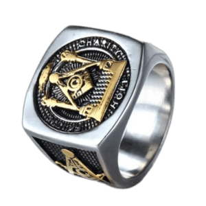 Bague Chevalière Franc-maçon En Acier Pour Homme - 54 Mm