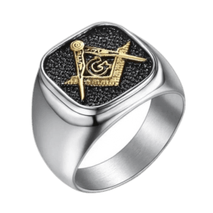 Bague Chevalière Franc-maçonnique: Face Carrée Noire 3 Bague Chevalière Franc-maçonnique: Face Carrée Noire - 57 Mm