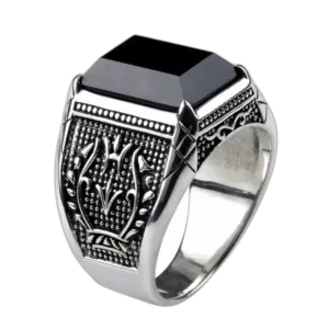 Bague Chevalière Homme Ancienne Avec Pierre Noire D’onyx - 54.4 Mm