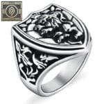 Bague Chevalière Homme Blason Lion: La Puissance Au Poignet - Argent / 54.5 Mm