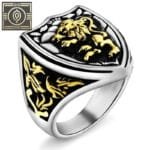 Bague Chevalière Homme Blason Lion: La Puissance Au Poignet - Or Et Argent / 54.5 Mm