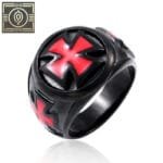 Bague Chevalière Homme Croix Rouge Ancrée En Acier Inoxydable - 54.4 Mm