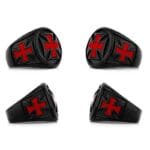 Bague Chevalière Homme Croix Rouge Ancrée En Acier Inoxydable