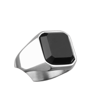 bague chevaliere homme en acier face carree noire argent 54 4 mm roas250 497 1