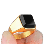 bague chevaliere homme en acier face carree noire or 54 4 mm roas250 633 1