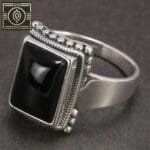 Bague Chevalière Homme En Argent Massif Avec Pierre D’onyx - 54.4 Mm / Noir