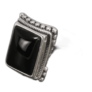 Bague Chevalière Homme En Argent Massif Avec Pierre D’onyx - 54.4 Mm / Noir