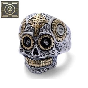 Bague Chevalière Homme En Argent Rhodié - Inspiration Mort Mexicaine - 72.8 Mm