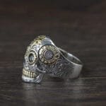 Bague Chevalière Homme En Argent Rhodié - Inspiration Mort Mexicaine