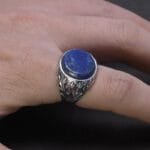 Bague Chevalière Homme En Argent Sterling 925 Avec Pierre De Lapis Lazuli