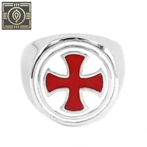 Bague Chevalière Homme Métal Argenté Croix Rouge Pattée - 57 Mm