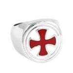 Bague Chevalière Homme Métal Argenté Croix Rouge Pattée