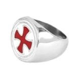 Bague Chevalière Homme Métal Argenté Croix Rouge Pattée