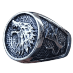 Bague Chevalière Homme Motard Avec Face Ronde Loup - 57 Mm