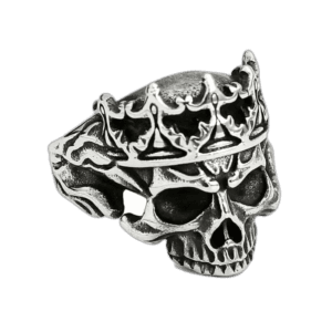 Bague Chevalière Homme Tête De Mort Argenté - Bijou Gothique En Acier Inoxydable - 54 Mm