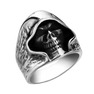 Bague Chevalière Homme Tête De Mort Faucheuse En Acier Inoxydable - 55.3 Mm