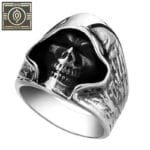 Bague Chevalière Homme Tête De Mort Faucheuse En Acier Inoxydable - 62 Mm