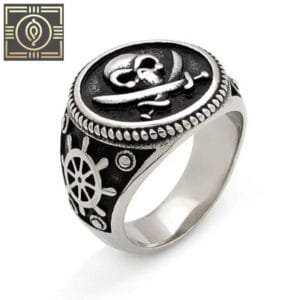 Bague Chevalière Homme Tête De Mort Pirate Bijou Gothique En Acier Inoxydable - 54 Mm / Argent