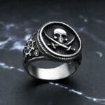 Bague Chevalière Homme Tête De Mort Pirate Bijou Gothique En Acier Inoxydable