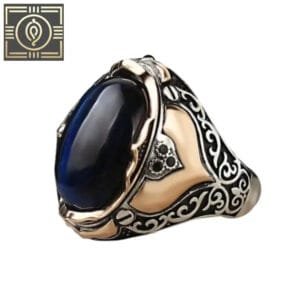 Bague Chevalière Luxe En Argent Massif Sertie D’une Pierre Tigre Bleu - 56 Mm