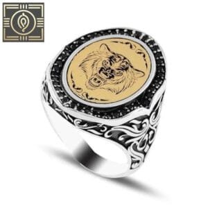 Bague Chevalière Luxe Homme Argent Sterling Avec Tête De Loup Gravée - 56 Mm