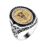 Bague Chevalière Luxe Homme Argent Sterling Avec Tête De Loup Gravée