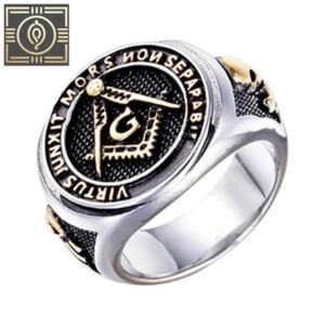 Bague Chevalière Métal Argenté Avec Gravures Francs-maçons - 54.4 Mm / Argent