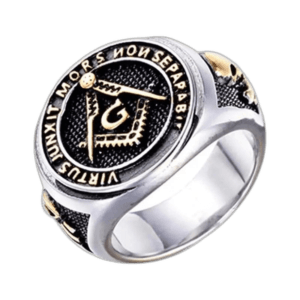 Bague Chevalière Métal Argenté Avec Gravures Francs-maçons - 54.4 Mm / Argent
