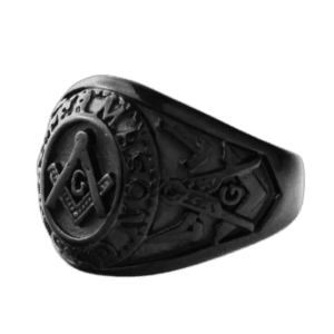 Bague Chevalière Noire En Acier Inoxydable - 54.4 Mm