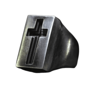 Bague Chevalière Noire En Acier Inoxydable Avec Gravure Croix Latine - 54 Mm