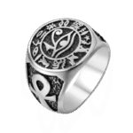 bague chevaliere oeil dhorus en acier symboles protecteurs 54 mm argent roas200 114 1