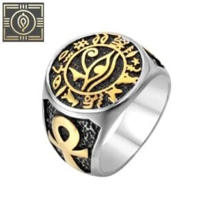 Bague Chevalière œil D’horus En Acier: Symboles Protecteurs! - 54 Mm / Or