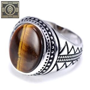 Bague Chevalière œil Du Tigre En Argent Serti - 54.4 Mm