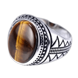 Bague Chevalière œil Du Tigre En Argent Serti - 54.4 Mm