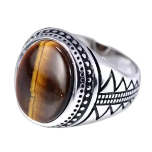 Bague Chevalière œil Du Tigre En Argent Serti - 54.4 Mm