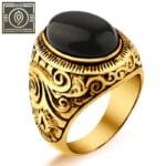 Bague Chevalière Or Ornée D’une Pierre D’onyx - 57 Mm