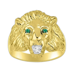 bague chevaliere tete de lion en or sertie demeraude affirmez votre puissance 355 1
