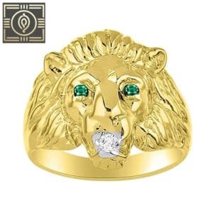 Bague Chevalière Tête De Lion En Or Sertie D’émeraude: Affirmez Votre Puissance Avec Style - 48mm