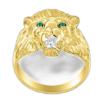 bague chevaliere tete de lion en or sertie demeraude affirmez votre puissance 593 1