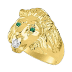 bague chevaliere tete de lion en or sertie demeraude affirmez votre puissance 872 1
