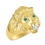 bague chevaliere tete de lion en or sertie demeraude affirmez votre puissance 931 1