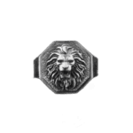 Bague Chevalière Tête De Lionen Argent Sterling - Argent Oxydé / 49mm